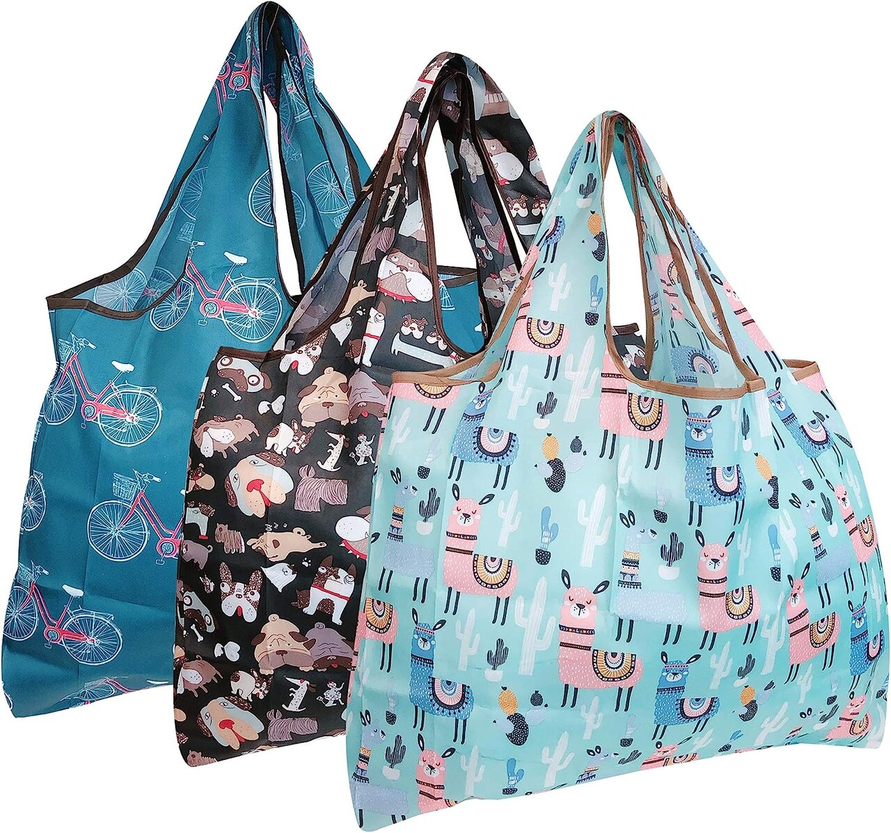 Wrapables Large Foldable Tote Nylon Reusable Grocery Bag, 3 Pack